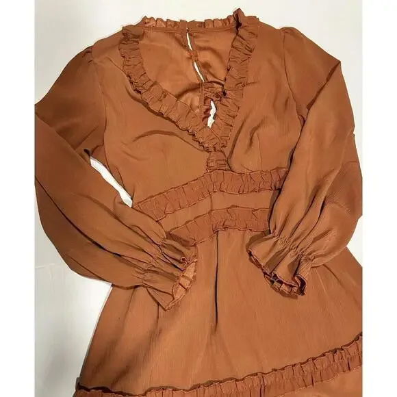 Burnt Orange Ruffle Short Dress Size Small - Picture 10 of 14